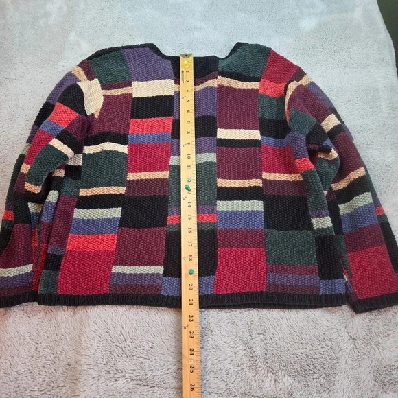 VTG Talbots Linen Blend Patchwork Zip Cardigan Womens Large Hand Knit Multicolor - Picture 6 of 7